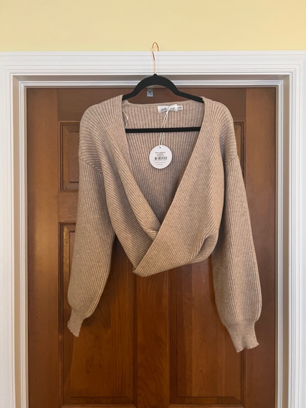 Petal & Pup Ribbed Wrap V-Neck Sweater - Beige